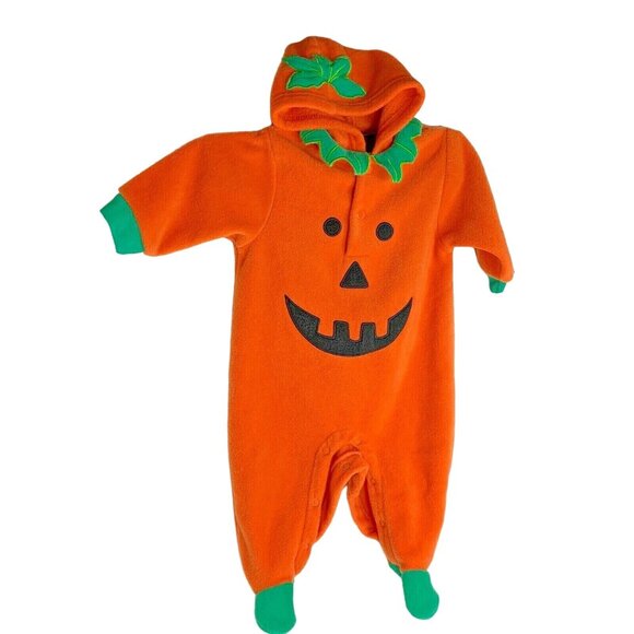 Happy Halloween Pumpkin Infant Sz 6 9 mos Fleece 1 Pc Costume Bodysuit Dress Up - Picture 1 of 4